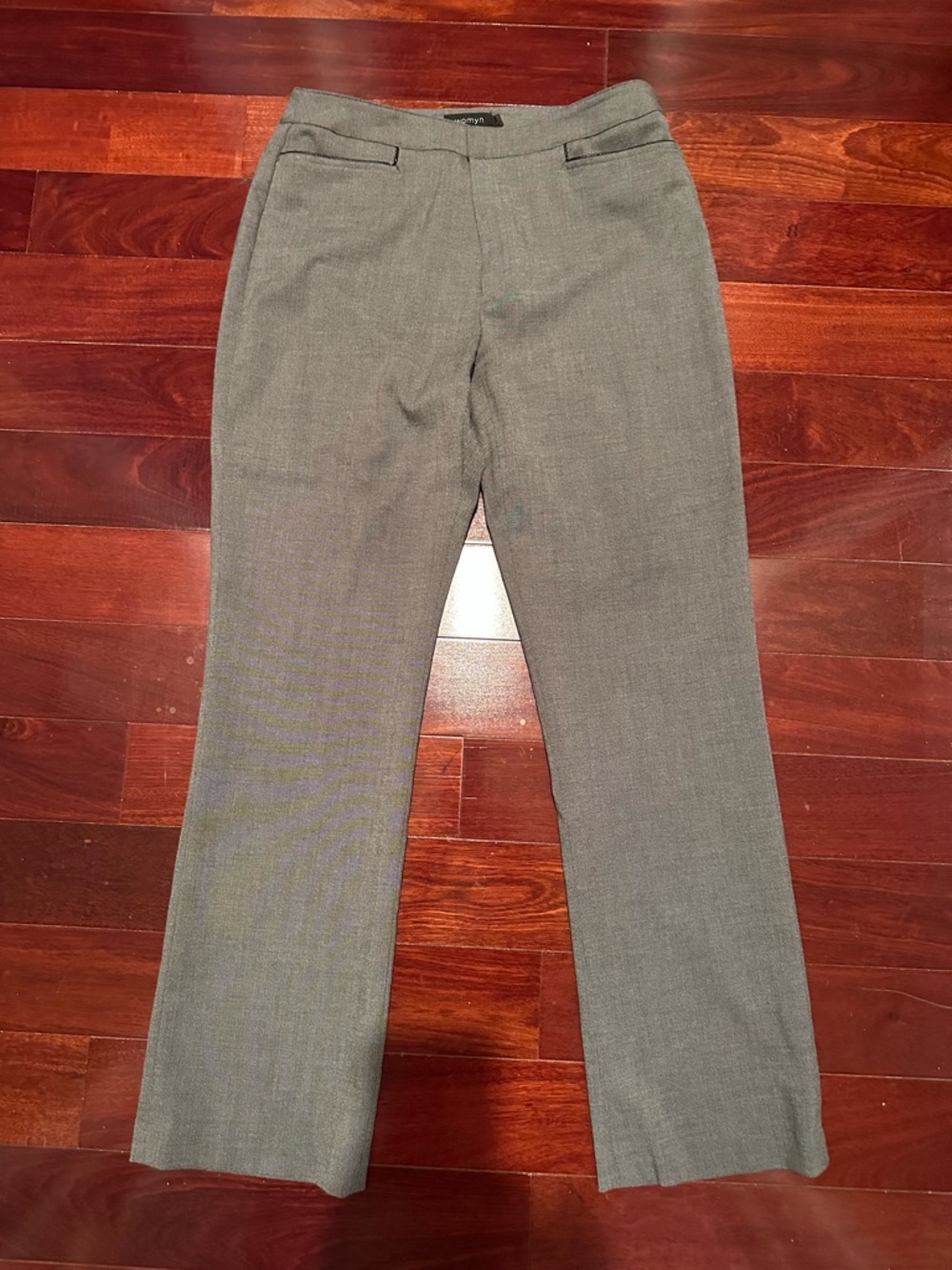 Womyn Heather Gray Slacks Trousers Pocket Leather Piping Women's Size M NWOT